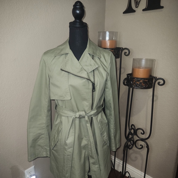 NWOT Zara Basics Outerwear Olive Green‎ Trench Coat - Picture 2 of 6